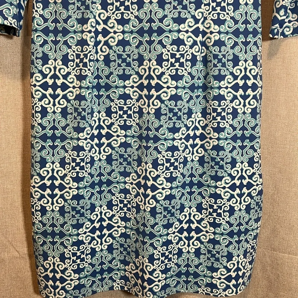 J. McLaughlin Blue and White 3/4 Sleeve Catalina Cloth Dress Size Medium - Picture 7 of 8